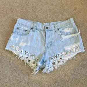 Carmar Triangle Cut Out Boho Festival Jean Shorts. In size 29